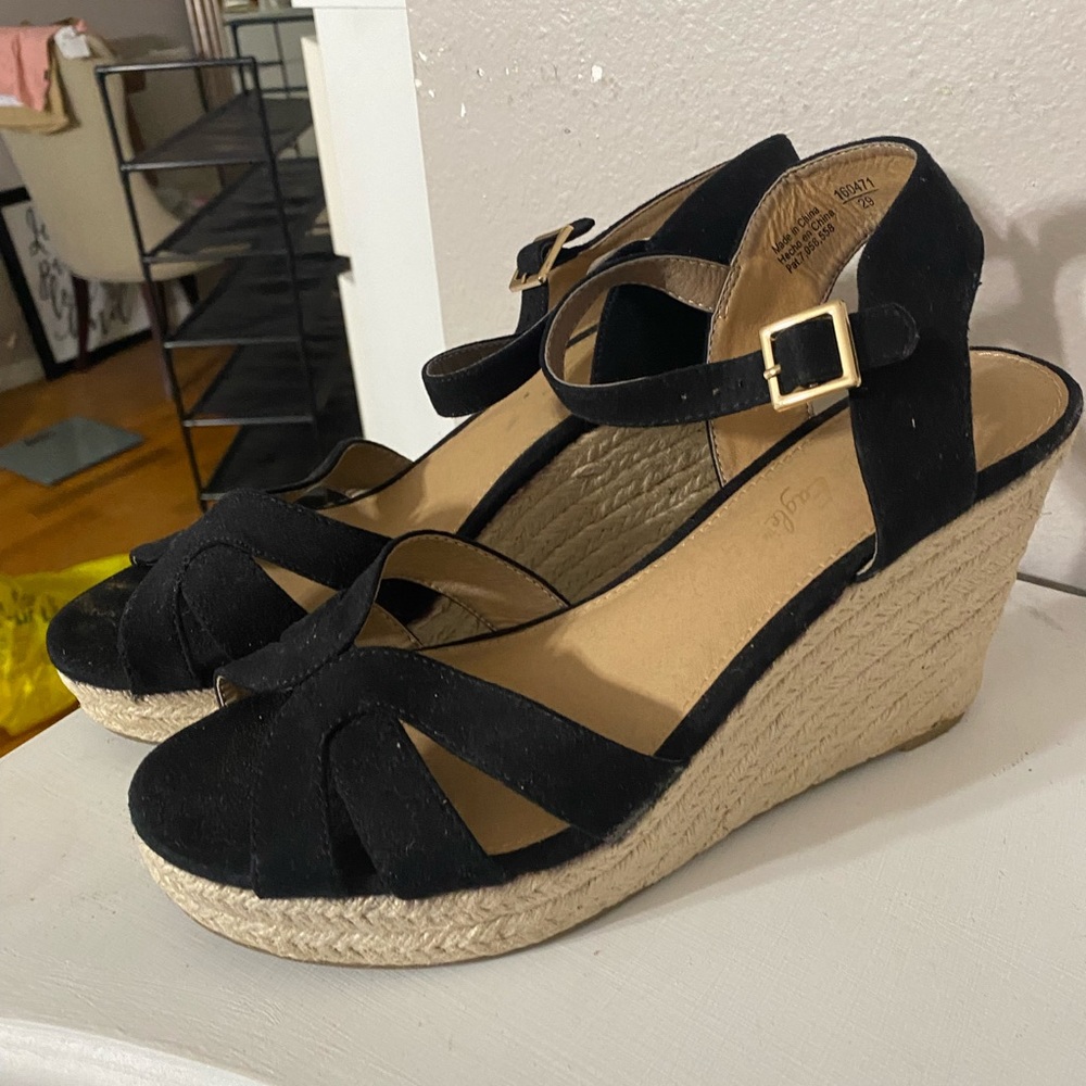 Black Wedge Sandal - New